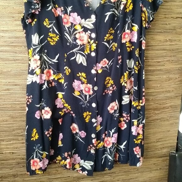 🌸 Forever 21+ Floral Button-Front Navy Mini Dress – Size 2X - Plus Size - Picture 7 of 9